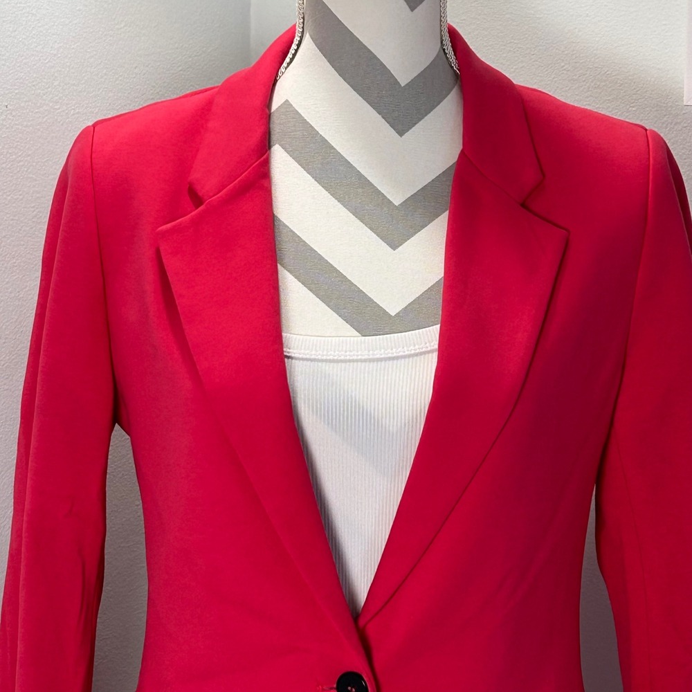 LYSSE Womens Ponte Blazer Jacket Hot Pink One Button Notch Lapel Size S - Picture 6 of 11